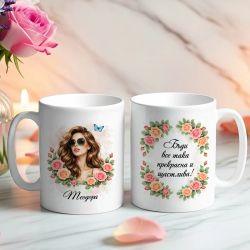 Чаша за имен ден за жена с име и пожелание