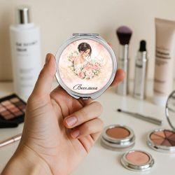 Дамско компактно огледало с име и рози