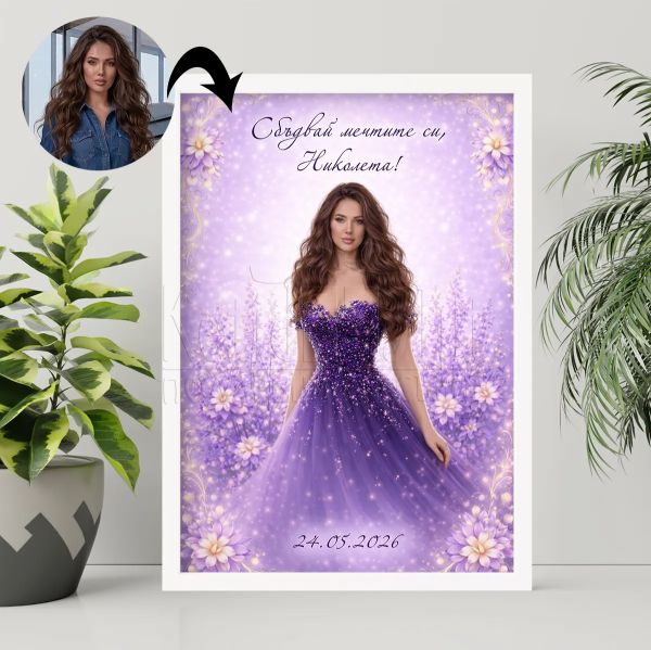 Арт портрет със снимка за абитуриентка с име 