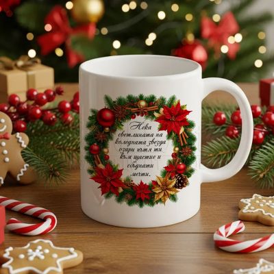 Коледна чаша с персонално послание за жена