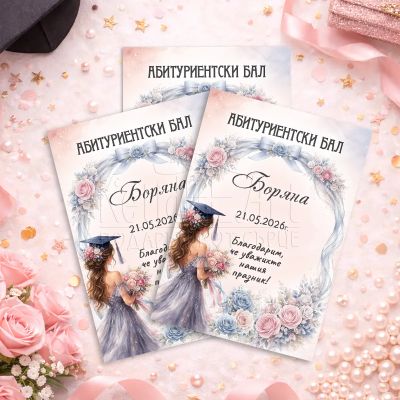 Магнит за бал с име на абитуриентка с пастелни цветя