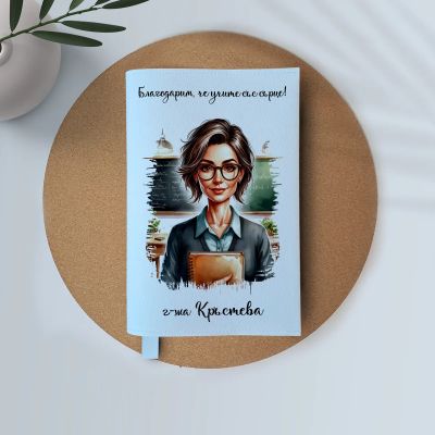 Персонализирана кожена подвързия за учителка с име
